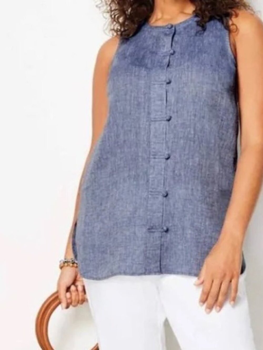 J Jill Love Linen Sleeveless Knot Button Blouse Size XS